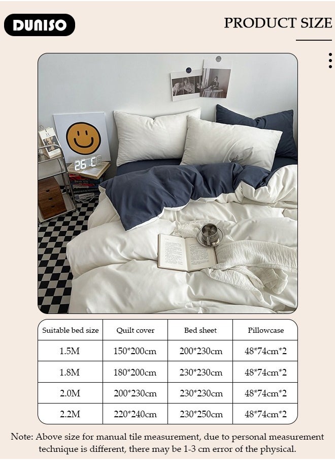 DUNISO - 4 Packs Bed Sheet Sets, Soft Cotton Sheets Including Fitted Sheet Quilt Cover and 2 Pillowcases, Wrinkle and Anti Pilling Quilt Set for Double Sided Available, Comfortable Breathable Bedding Set for Bedroom and Guest Room 200*230cm - Image 1