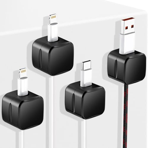 GadgetBite Magnetic Cable Organizer Clips – Self-Adhesive Wire Management Solution for Home and Office,Car,Desk, Management Solution for Data Cable, Power Cords and More (Pack of 4)-Black - Image 1