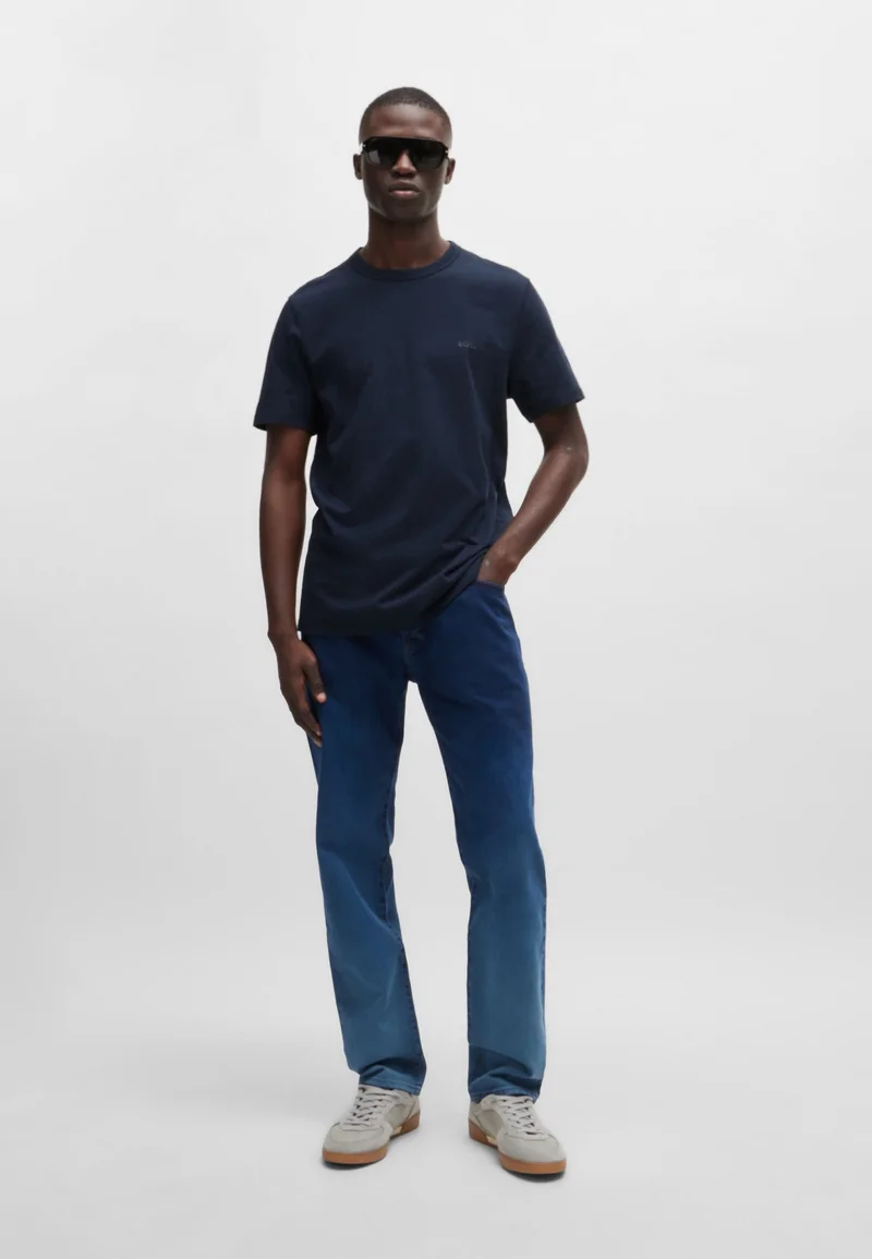 BOSS Dark Blue Cotton-jersey T-shirt with logo detail for Men | Best Price UAE