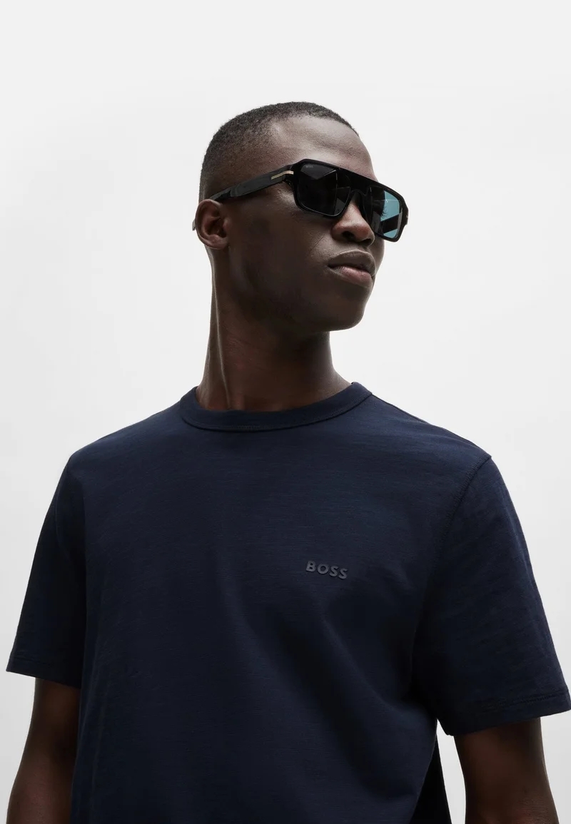 BOSS Dark Blue Cotton-jersey T-shirt with logo detail for Men | Best Price UAE