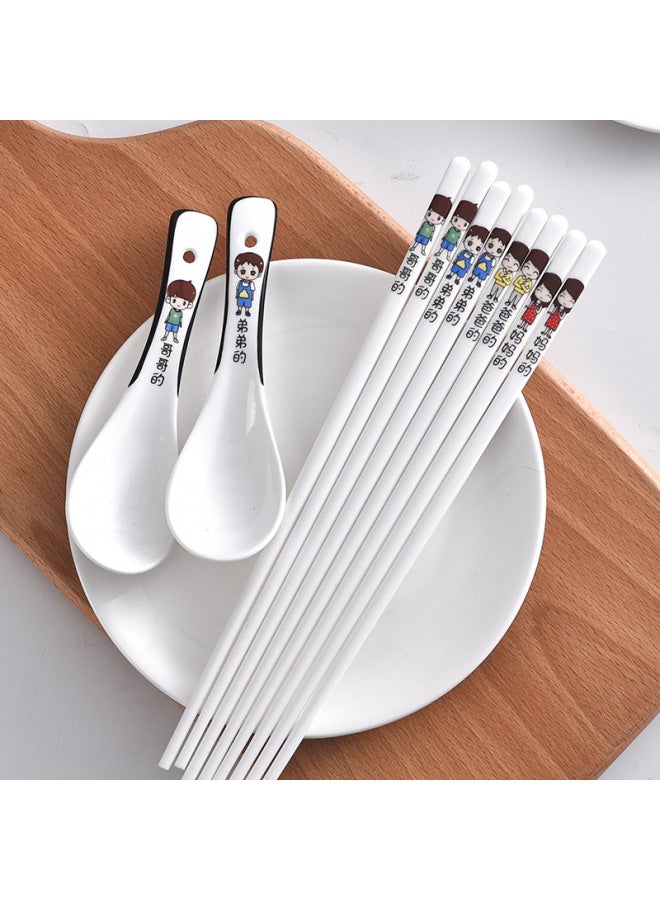 Parent-child Ceramic Chopsticks Spoon Household Non-moldy High Temperature Non-slip Chopsticks Spoon Special-purpose Set One-person Chopsticks-Color:Spoon-Girl Baby  - Image 1