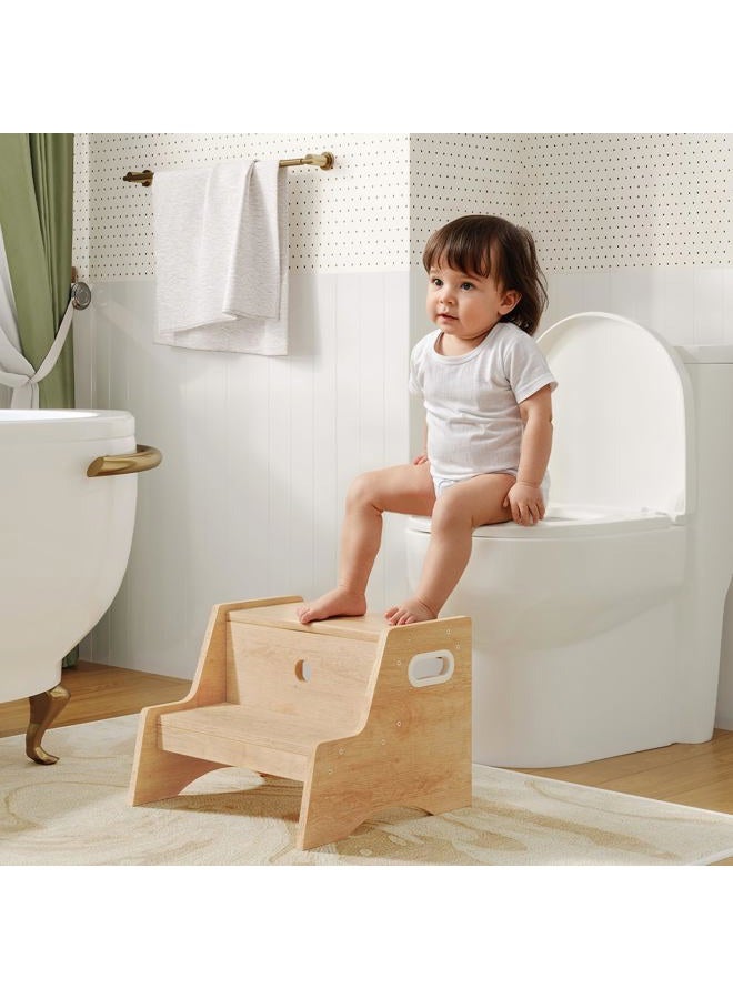 HOOBRO Toddler Step Stool, Wooden Kids Potty Training Stool, Children's Stool with Handles and Safety Non-Slip Pads, Easy to Move, for Bedroom, Living Room, Kitchen, Bathroom, Natural NL05JD01 - Image 5