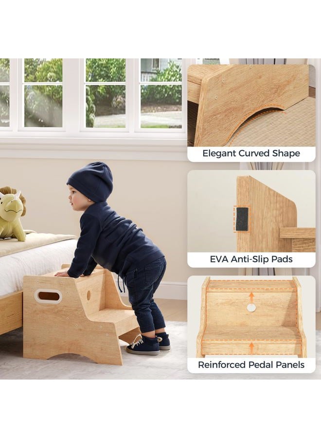 HOOBRO Toddler Step Stool, Wooden Kids Potty Training Stool, Children's Stool with Handles and Safety Non-Slip Pads, Easy to Move, for Bedroom, Living Room, Kitchen, Bathroom, Natural NL05JD01 - Image 4