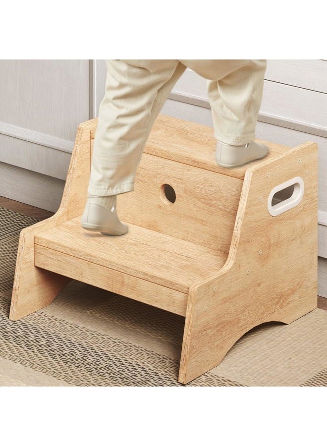 HOOBRO Toddler Step Stool, Wooden Kids Potty Training Stool, Children's Stool with Handles and Safety Non-Slip Pads, Easy to Move, for Bedroom, Living Room, Kitchen, Bathroom, Natural NL05JD01 - Image 1