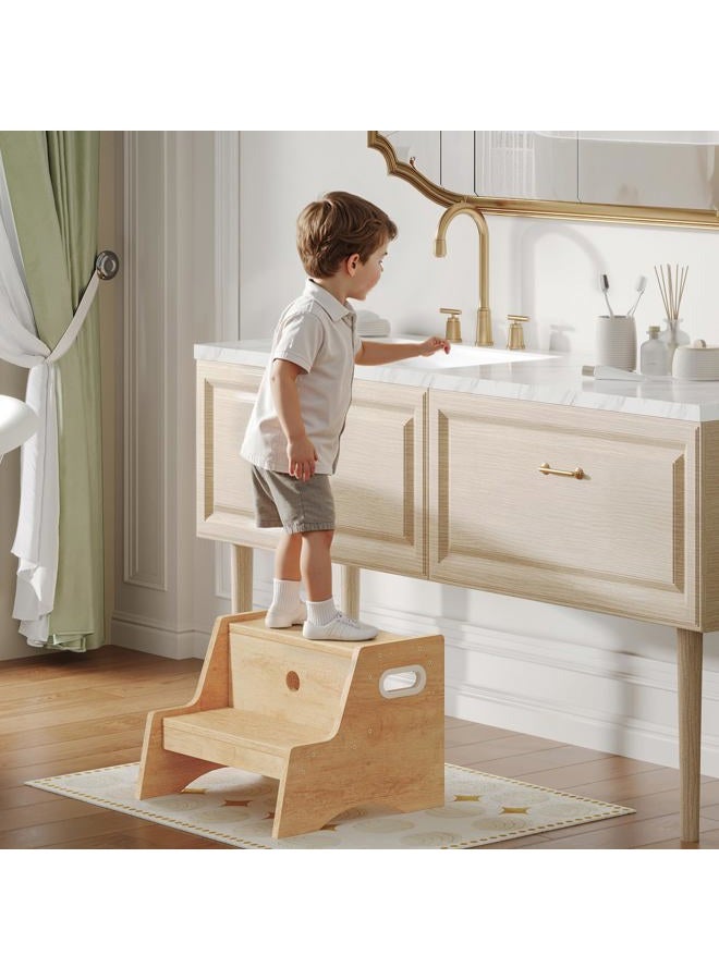 HOOBRO Toddler Step Stool, Wooden Kids Potty Training Stool, Children's Stool with Handles and Safety Non-Slip Pads, Easy to Move, for Bedroom, Living Room, Kitchen, Bathroom, Natural NL05JD01 - Image 2