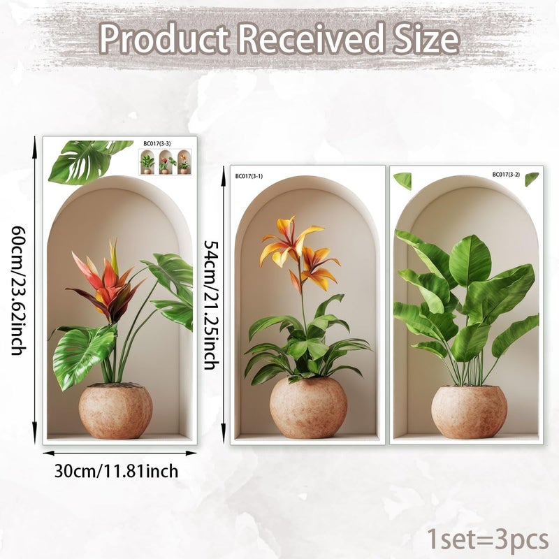 Ladinimo 3D Potted Plants Wall Stickersï¼ŒGreen Plants Wall Decalsï¼ŒPeel and Stick 3D Magic Art Stickerï¼Œfor Living Room Bedroom Aisle Entrance Sofa Backdrop Yoga Room Home Decor (Colorful) - Image 3
