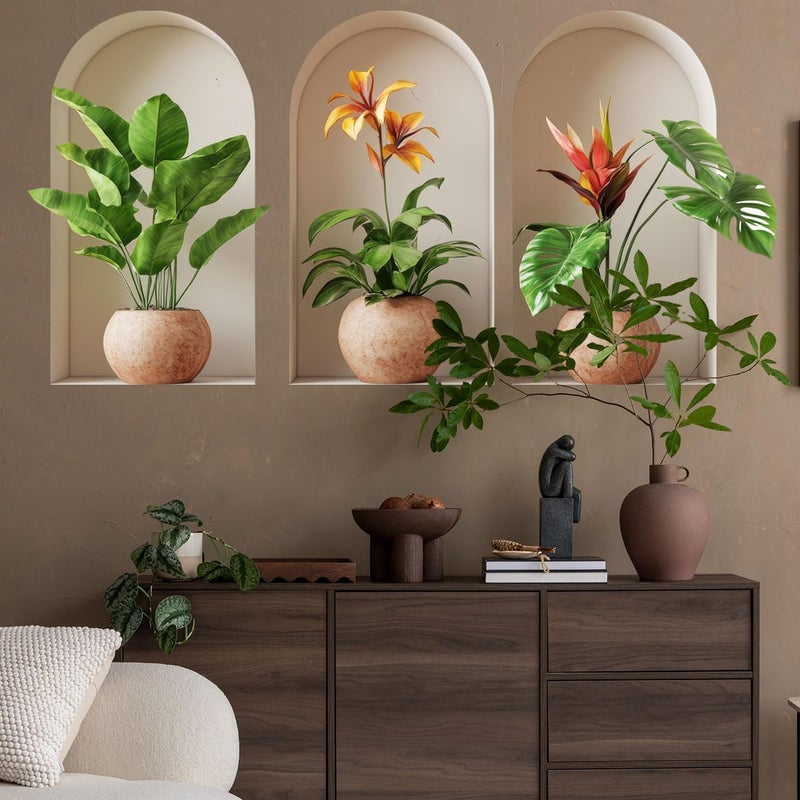 Ladinimo 3D Potted Plants Wall Stickersï¼ŒGreen Plants Wall Decalsï¼ŒPeel and Stick 3D Magic Art Stickerï¼Œfor Living Room Bedroom Aisle Entrance Sofa Backdrop Yoga Room Home Decor (Colorful) - Image 1