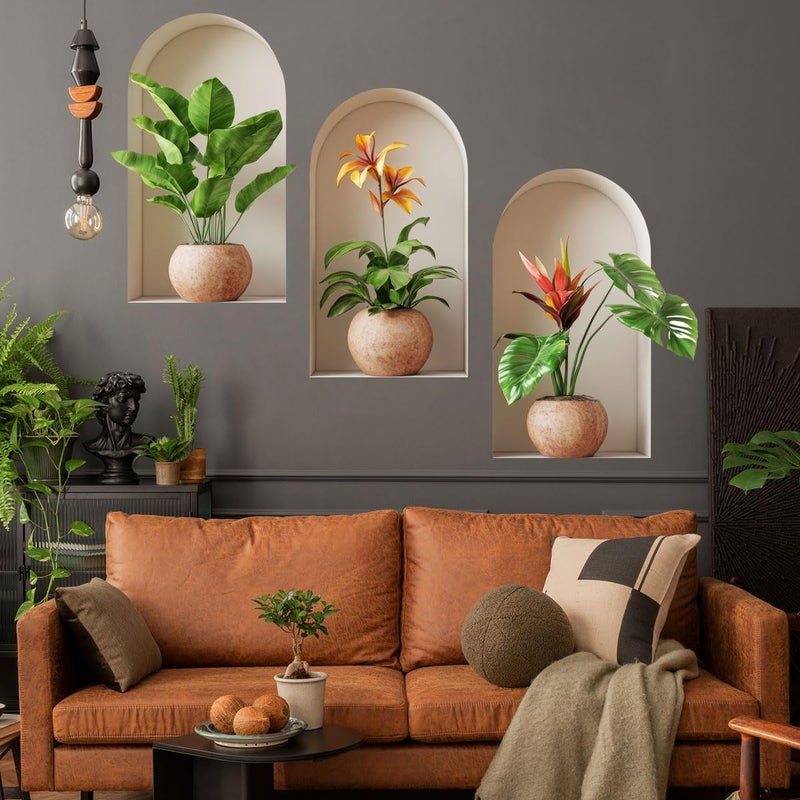 Ladinimo 3D Potted Plants Wall Stickersï¼ŒGreen Plants Wall Decalsï¼ŒPeel and Stick 3D Magic Art Stickerï¼Œfor Living Room Bedroom Aisle Entrance Sofa Backdrop Yoga Room Home Decor (Colorful) - Image 2