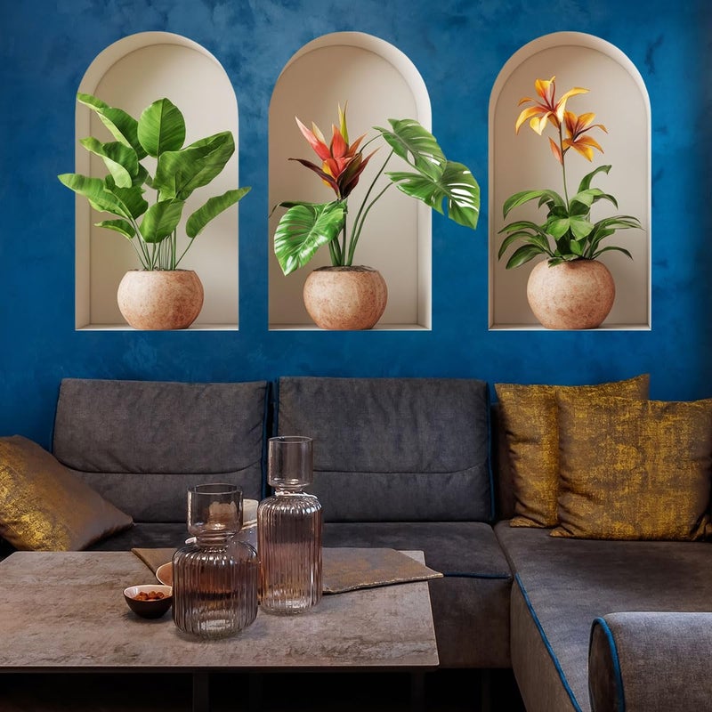 Ladinimo 3D Potted Plants Wall Stickersï¼ŒGreen Plants Wall Decalsï¼ŒPeel and Stick 3D Magic Art Stickerï¼Œfor Living Room Bedroom Aisle Entrance Sofa Backdrop Yoga Room Home Decor (Colorful) - Image 4