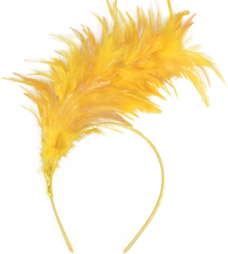 KICOFIT Feathers Headband Masquerade Headpiece for Women Halloween Christmas Party Favor Floral Fascinator Crown (Feather-yellow, One size) - Image 1