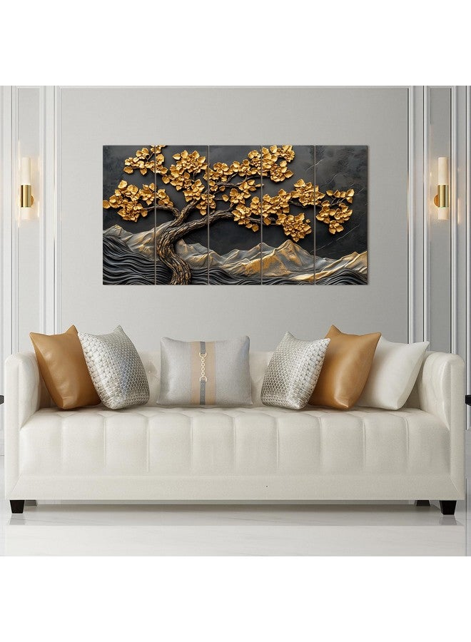 Paper Plane Design تصميم طائرة ورقية شجرة أمنيات كبيرة فن جداري لغرفة المعيشة - لوحة طبيعية من 5 لوحات - كبيرة 27 × 50 بوصة - ديكور منزلي ومكتبي نابض بالحياة (ب) - Image 2