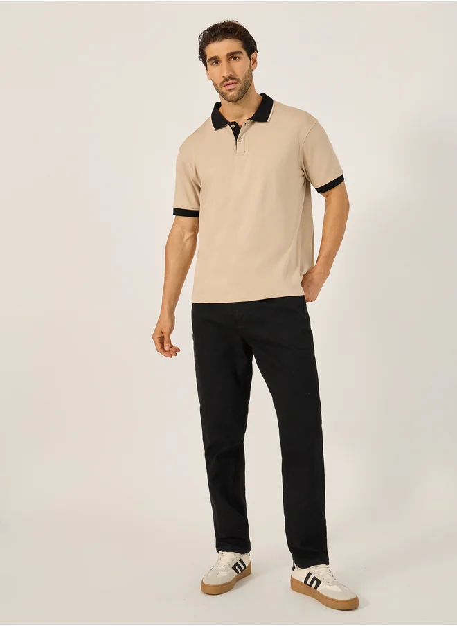 ستايلي Contrast Tipped Relaxed Fit Polo T-Shirt