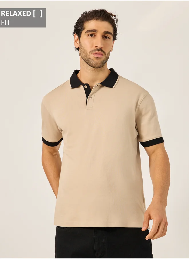 ستايلي Contrast Tipped Relaxed Fit Polo T-Shirt