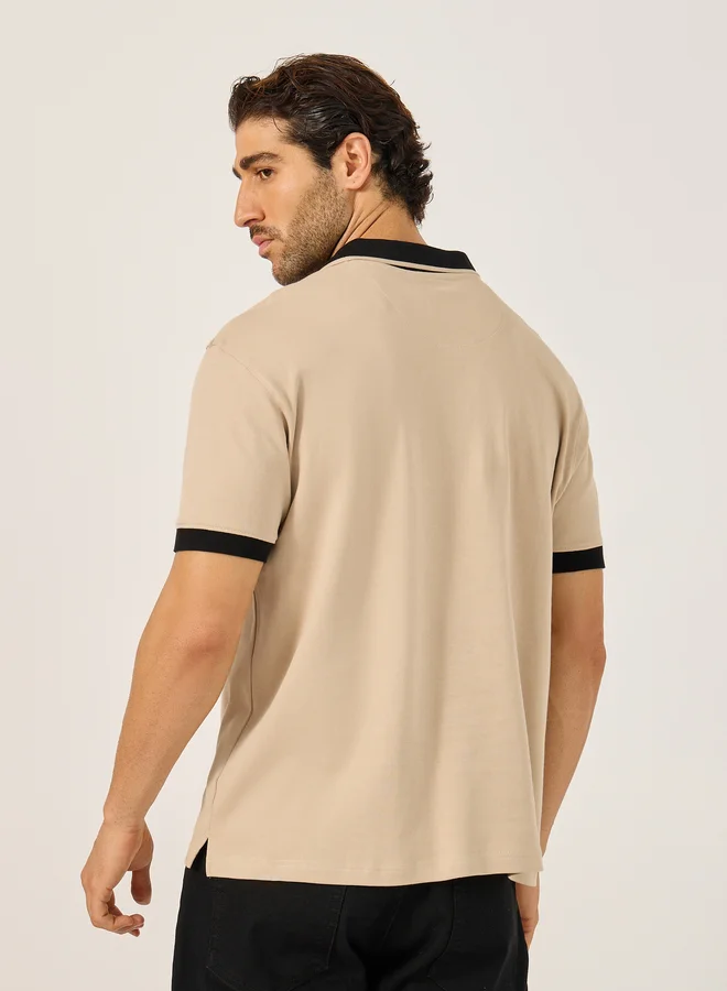 Styli Contrast Tipped Relaxed Fit Polo T-Shirt