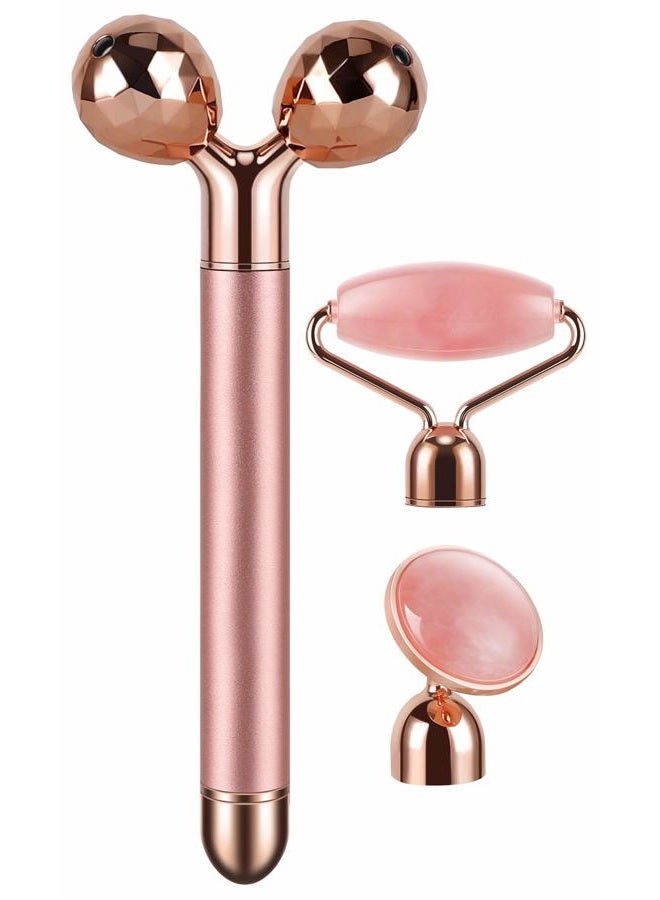 DANGSHAN 3-IN-1 Electric Jade Roller Vibrating Facial Roller & Face Massager, Rose Quartz - Image 1