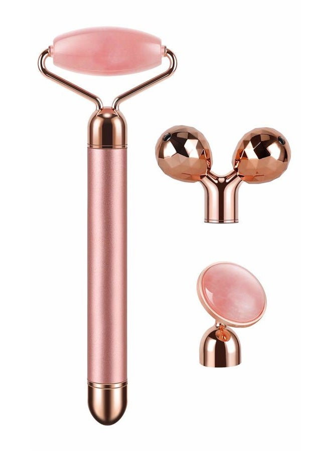 DANGSHAN 3-IN-1 Electric Jade Roller Vibrating Facial Roller & Face Massager, Rose Quartz - Image 2