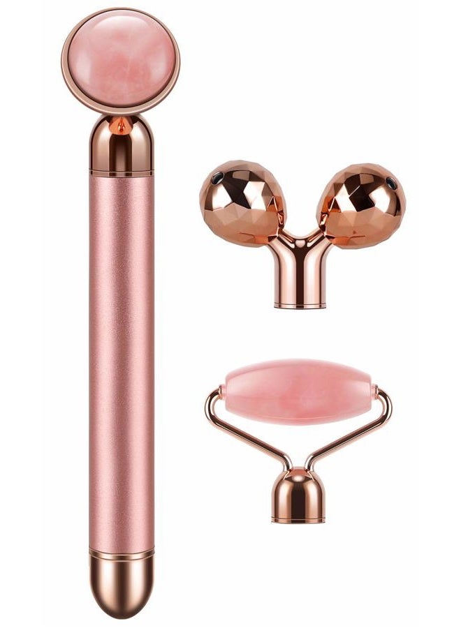 DANGSHAN 3-IN-1 Electric Jade Roller Vibrating Facial Roller & Face Massager, Rose Quartz - Image 3