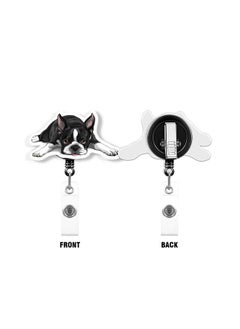 WIRESTER Retractable Badge Reel Id Holder With Alligator Clip For Office Worker, Medical Staffs, Nurse, Doctor, Teacher, Student - Boston Terrier Dog Lying Down Looking Up  - Image 2