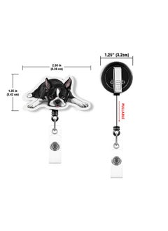 WIRESTER Retractable Badge Reel Id Holder With Alligator Clip For Office Worker, Medical Staffs, Nurse, Doctor, Teacher, Student - Boston Terrier Dog Lying Down Looking Up  - Image 3