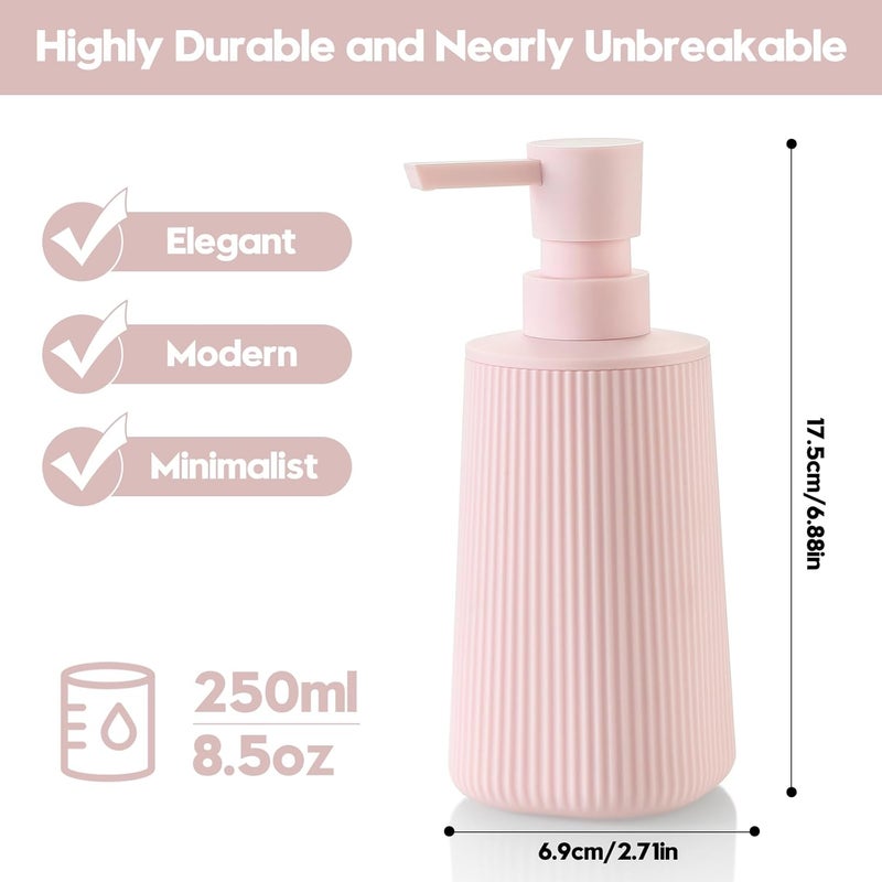 YAUKPH Small Soap Dispenser for Bathroom and Kitchen, Modern Farmhouse Striped Style Plastic Hand Soap Dish Soap Dispenser with Pump Matte Pink for Girls - Image 5