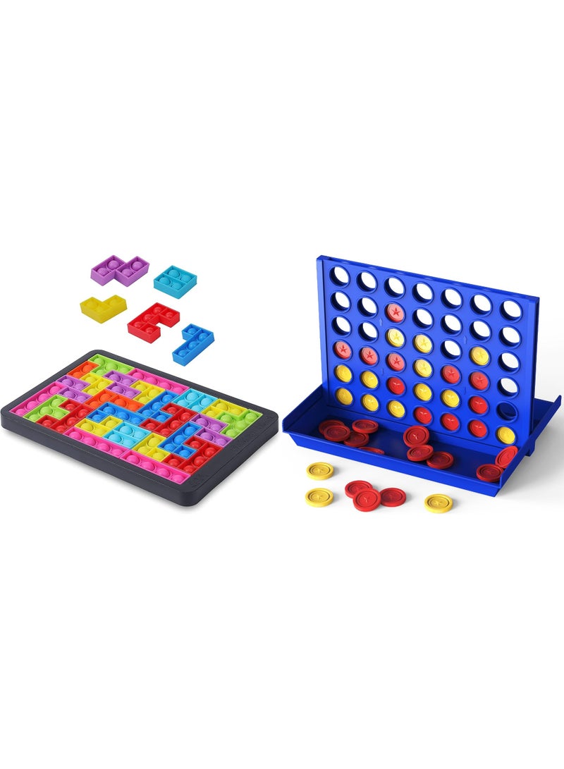 Set of 2 pcs one fidget push pop puzzle set and one 4 in row game great for birthday gifts travel and holiday fun for kids