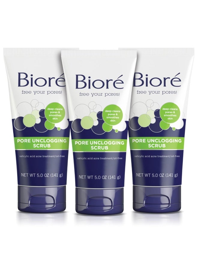 Bioré Pore Unclogging Scrub, Removes Excess Dirt and Oils, Face Scrub, with Salicylic Acid, Oil Free, 5 Ounces, Pack of 3 - Image 1