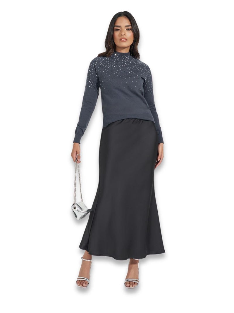 Styli Women Charcoal Embellished Detail High Neck Sweater - Image 1