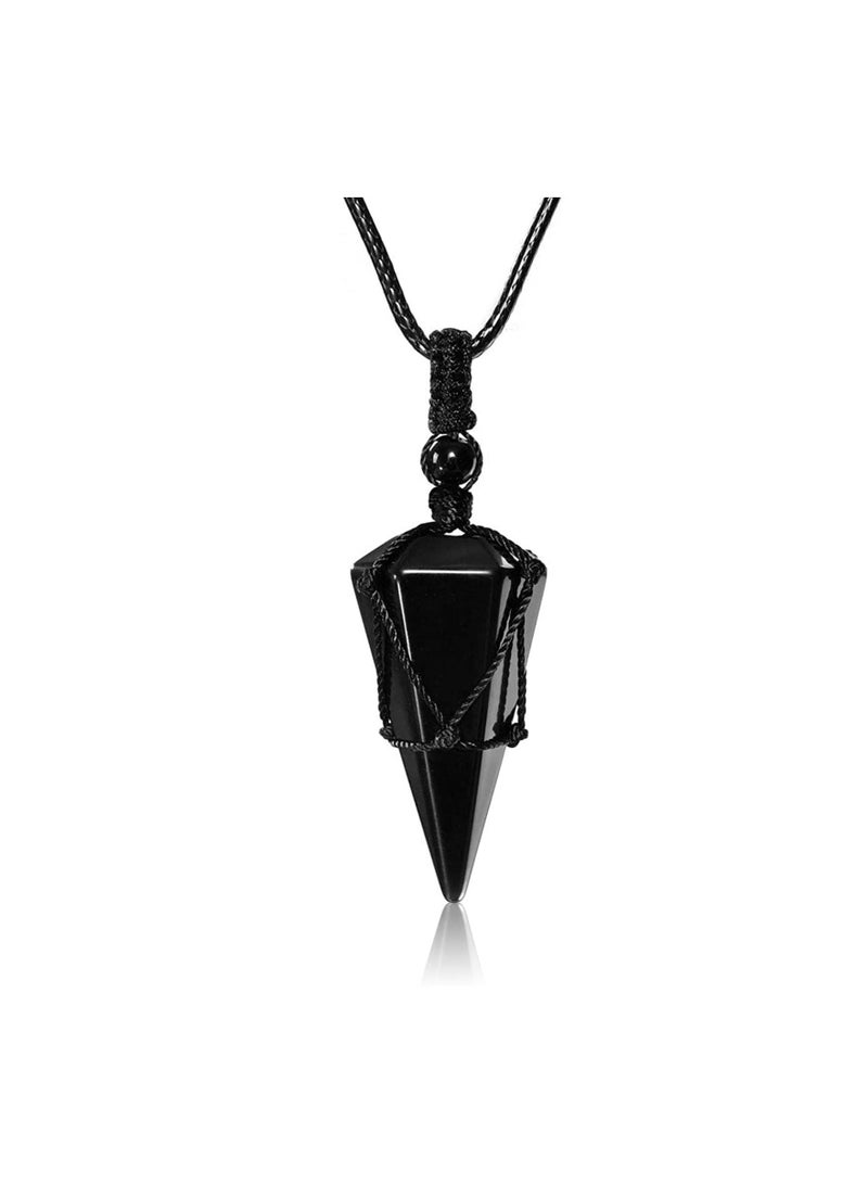 SYOSI Healing Crystal Pendant Necklace Hexagonal Stone Pointed Gemstone Necklace for Men Women for Healing Reiki Chakra Pendulum Pendant with Adjustable Cord  - Image 1