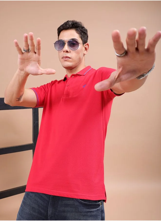 The Indian Garage Co Men Slim Fit Solid Polo Collar Tshirt