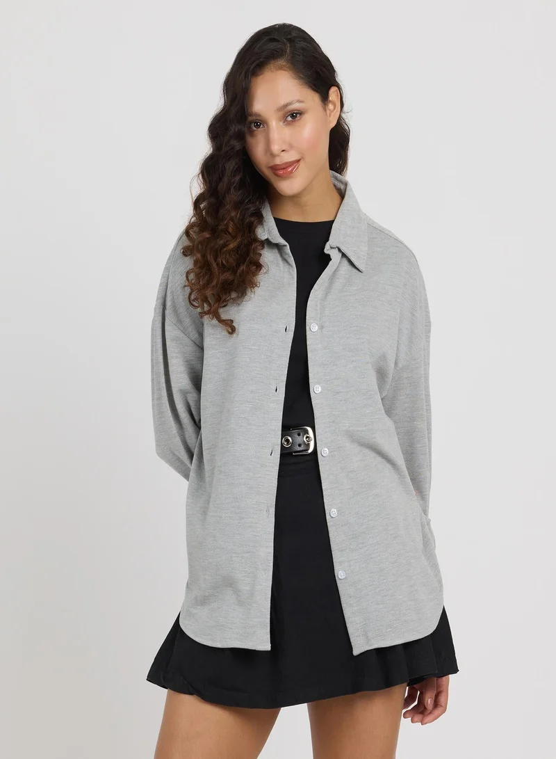 بينيا كولادا Women's Cloud Grey Solid Oversized Shirt