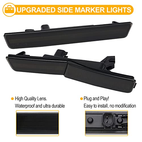 R&F Auto 4 PCS LED Side Marker Lights Replacement for 2018-2023 Challenger SRT Hellcat, R/T Scat Pack Widebody for Redeye Super Stock Jailbreak Demon Sidemarker Turn Signal Lamps Smoked Lens - Image 4
