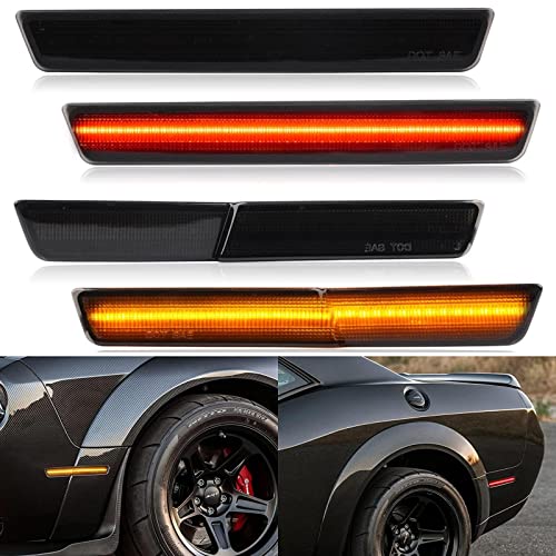 R&F Auto 4 PCS LED Side Marker Lights Replacement for 2018-2023 Challenger SRT Hellcat, R/T Scat Pack Widebody for Redeye Super Stock Jailbreak Demon Sidemarker Turn Signal Lamps Smoked Lens - Image 1