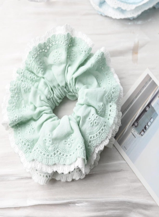 Prettyou lace scrunchies double layered Elastic Hair Ties and Accessories Gift Set for Thick Hair ，Cotton Hair ties Scrunchie Multicolor for girls ladies (green and blue) - Image 4