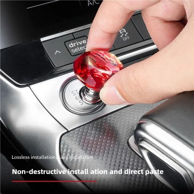 enttgo Car One-Touch Start Button with Push-to-Start Rocker Lever, Engine Start/Stop Joystick, and Full Metal Ball-bar Starter Cover for Decorative Accessories (Diamond - Transparent) - Image 3