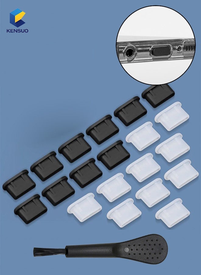 KENSUO 20 pcs Type C Anti Dust Plugs USB C Dust Cover Silicone USB C Dust Plug Type-C Charging Port Protector Compatible with iPhone 15 Samsung Galaxy S20 S21 S22 S23 Pixel MacBook USB C Cover Cap (Black and Clear) - Image 1