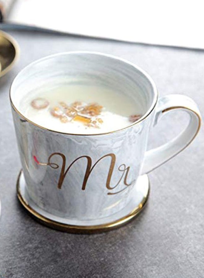 Gilded Rimmed Coffee Mug Grey/White 8.7x8.6cm - Image 5