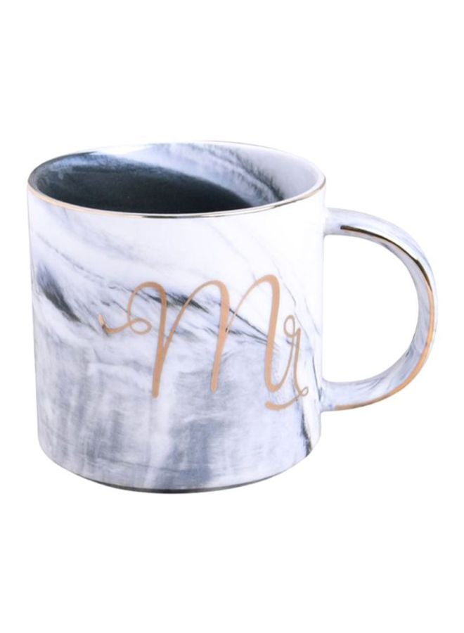Gilded Rimmed Coffee Mug Grey/White 8.7x8.6cm - Image 1