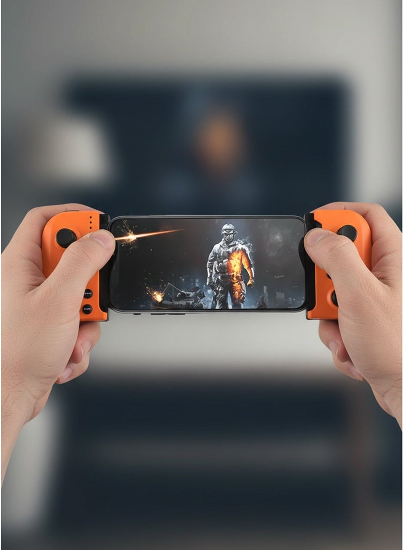 Adjustable Mobile Game Controller – Telescopic Design, Ergonomic Buttons, Compatible with Smartphones – Orange & Black - Image 3