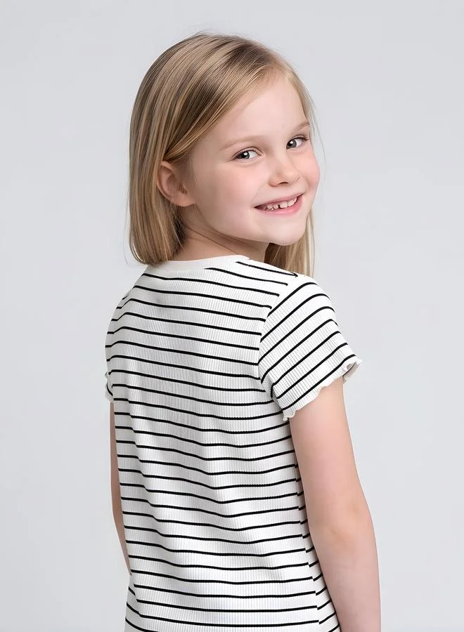 Take Two Girls Ribbed T-Shirt with Embroidery By Juniorloom