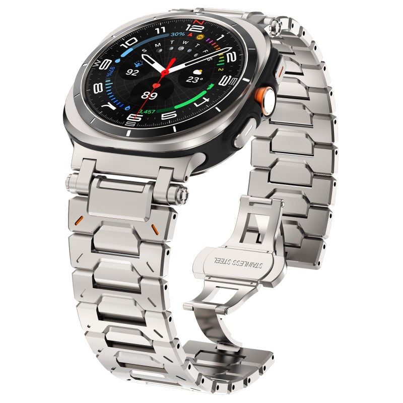 WINGLE Stainless Steel Band for Galaxy Watch Ultra Bands 47mm 20252024 Men Rugged Durable Armor Metal Band Classy Casual Business Samsung Galaxy Watch Ultra Bands Butterfly Folding Clasp Titanium - Image 2