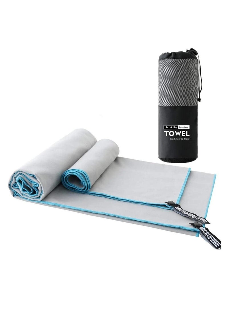SpireHues - SpireHues Microfiber Travel Gym Towels Fast Drying Compact Beach Towel Light Weight Camping Towels Large Bath Sheet, 2 Packs (40x80cm+76x152cm), Grey - Image 1