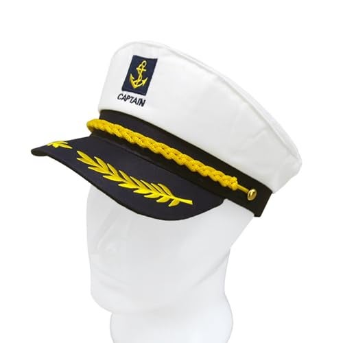 PEWHAUL Captain hats,Yacht Sailors Hat, Boat Skipper hat Suitable for Adults and Kids Snapback adjustable Sea Cap Navy Marine costumes accessory (White) - Image 3
