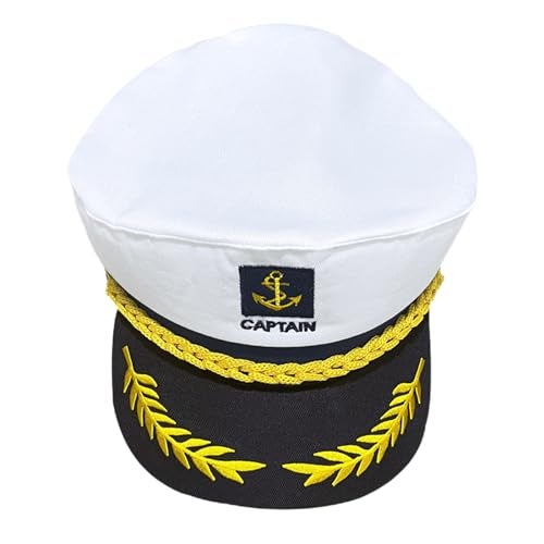 PEWHAUL Captain hats,Yacht Sailors Hat, Boat Skipper hat Suitable for Adults and Kids Snapback adjustable Sea Cap Navy Marine costumes accessory (White) - Image 4