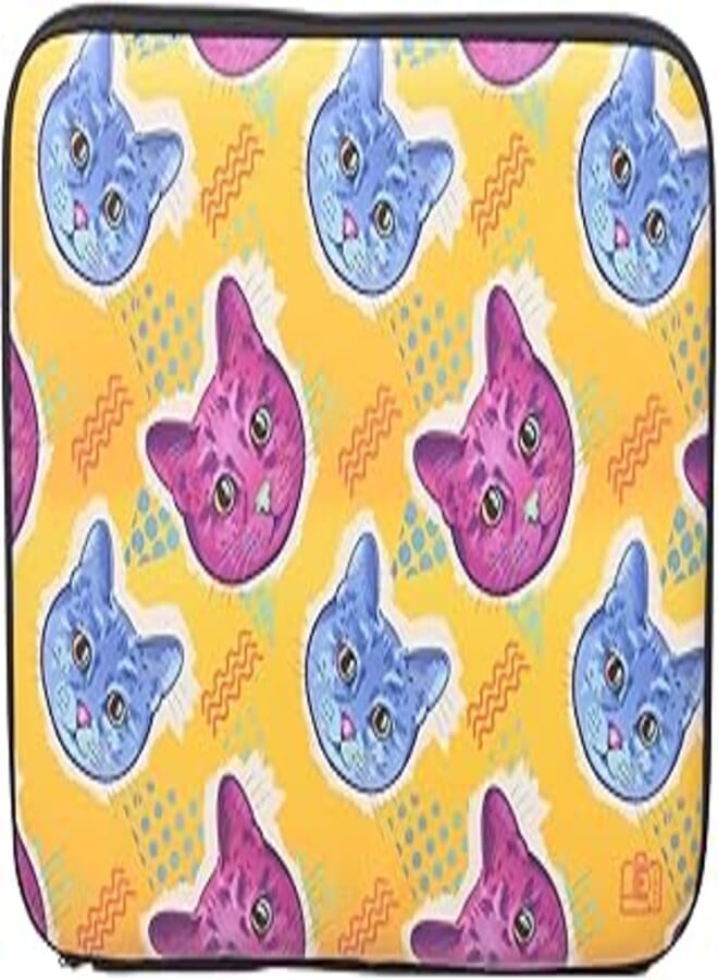 Dragon Dragon Leather Pocket Sleeve With Cats Faces Design And Zipper Pocket For Laptop And Tablets 14 Inch - Multi Color 