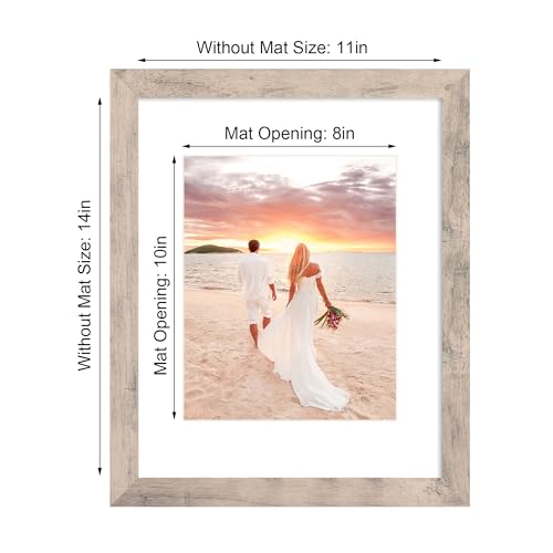 iRahmen 11x14 Picture Frame Set of 4 with Tempered Glass, Smoke Gray Frame Display 8x10 Pictures with Mat or 11 x 14 Without Mat, Wood Rustic Photo Frames for Horizontal or Vertical Wall Mounting - Image 5