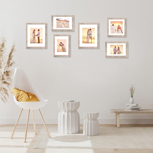 iRahmen 11x14 Picture Frame Set of 4 with Tempered Glass, Smoke Gray Frame Display 8x10 Pictures with Mat or 11 x 14 Without Mat, Wood Rustic Photo Frames for Horizontal or Vertical Wall Mounting - Image 2
