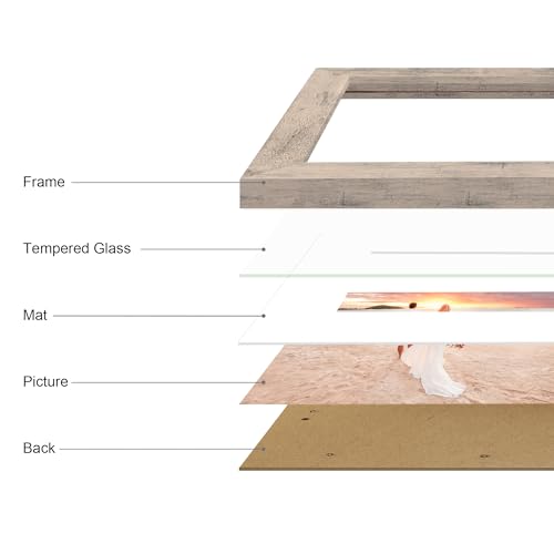 iRahmen 11x14 Picture Frame Set of 4 with Tempered Glass, Smoke Gray Frame Display 8x10 Pictures with Mat or 11 x 14 Without Mat, Wood Rustic Photo Frames for Horizontal or Vertical Wall Mounting - Image 4