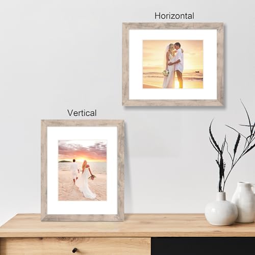 iRahmen 11x14 Picture Frame Set of 4 with Tempered Glass, Smoke Gray Frame Display 8x10 Pictures with Mat or 11 x 14 Without Mat, Wood Rustic Photo Frames for Horizontal or Vertical Wall Mounting - Image 3