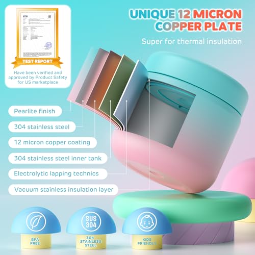 DaCool Kids Thermo for Hot Food 2 Pack 13oz/pack Insulated Food Jar Vacuum Stainless Steel Kids Food Thermo Soup Insulated Lunch Container for School Office Picnic Travel Outdoors,Black+Cotton Candy - Image 3