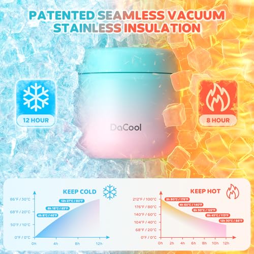 DaCool Kids Thermo for Hot Food 2 Pack 13oz/pack Insulated Food Jar Vacuum Stainless Steel Kids Food Thermo Soup Insulated Lunch Container for School Office Picnic Travel Outdoors,Black+Cotton Candy - Image 2